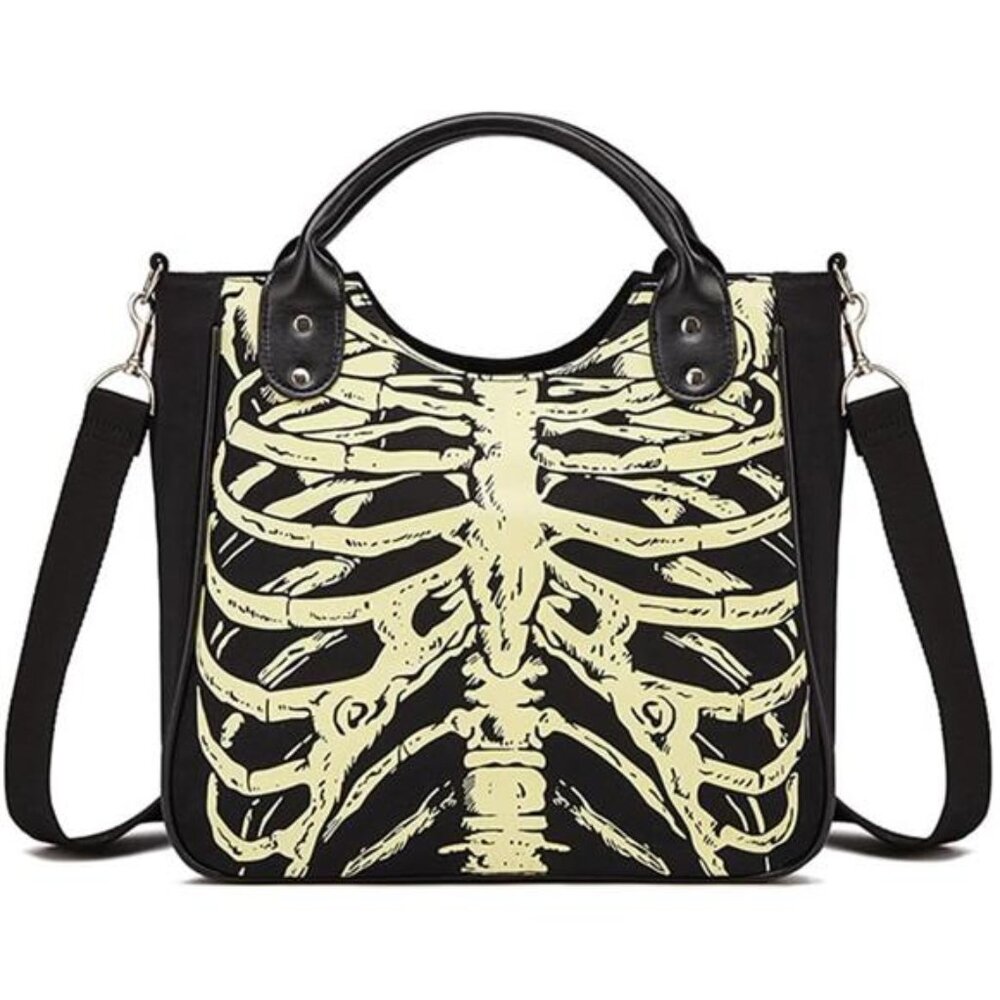 Women Fashion Rivet Handbag Purse Luminous Canvas Punk Tote with Shoulder Strap
